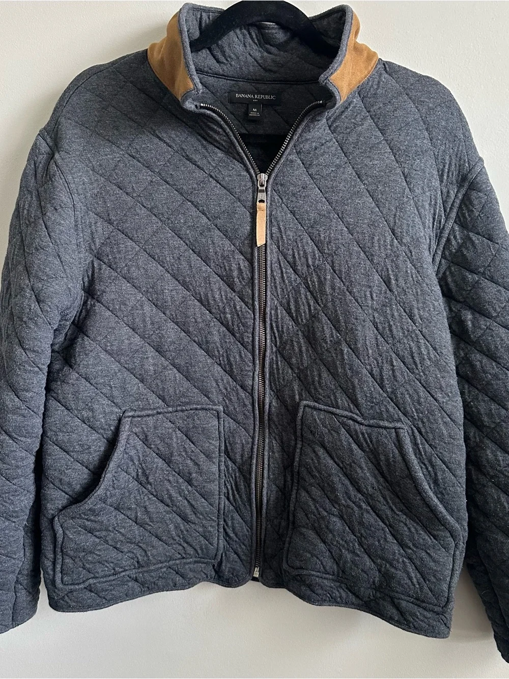 Banana Republic Quilted Charcoal Jacket with Tan Collar